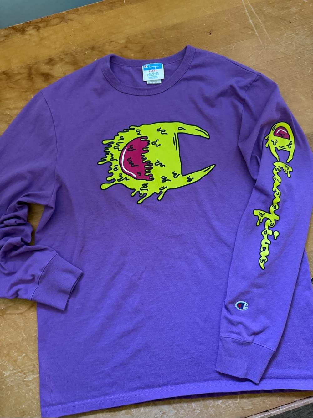 Champion Heritage Slime Logo Purple Long Sleeve Graphic Large